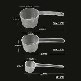 3 Messlöffel, Messlöffel 50 Ml, 40 Ml, Messlöffel 5 G, Messlöffel Aus Kunststoff, Kleiner Messlöffel, Transparenter Skalenlöffel, Quantitatives Hilfswerkzeug Für Die Küche