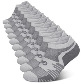 Mens Running Socks (5 Pairs), Ankle Low Cut Athletic Cushioned Socks with Arch Support, Gray, S/M