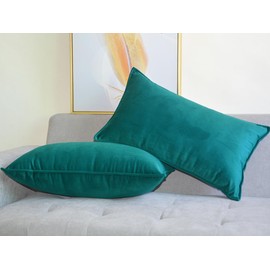 Lutanky Pack of 2 Velvet Cushion Covers Peacock Green Decorative Rectangle Throw Pillow Case Soft Flanges Pillowcases for Sofa Bedroom with Invisible Zipper 12x20 Inch 30 x 50 cm