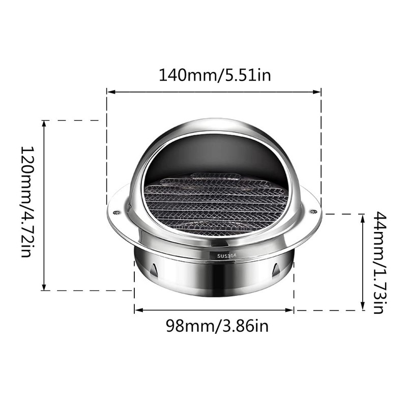Air Vent Covers for Walls Outside, Stainless Steel Round External