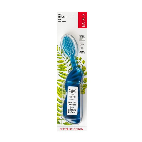 RADIUS - Original Left Hand Toothbrush, Soft Bristles, Designed to Improve Gum Health and Reduce the Risk of Gum Disease, Made with Sustainable Materials (Colors May Vary)