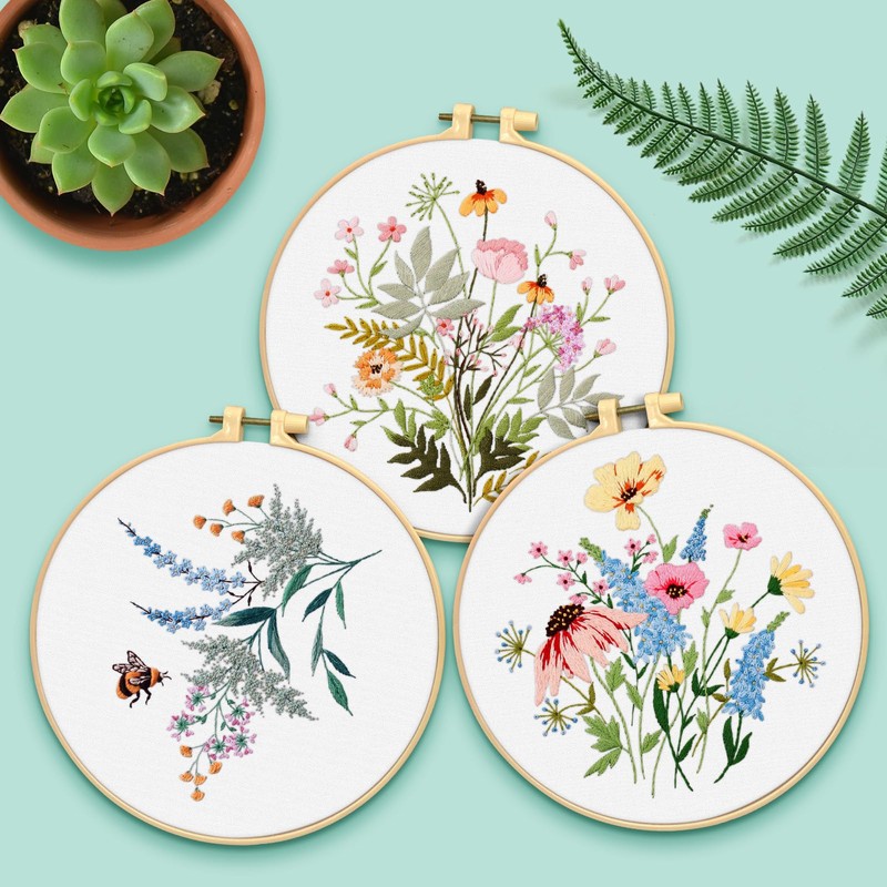 ERKOON Embroidery Kit for Beginners, 5 Sets Flower Cross Stitch