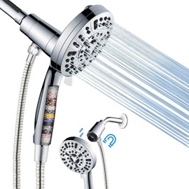 GQIRIL Filtered Shower Head with Handheld - 10 Spray Modes High Pressure Filter Showerhead for Hard Water, Adjustable Removable Hand Held Magnetic Rainfall Shower Wand with 59'' Hose (Silver)