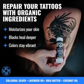 Saniderm Tattoo Aftercare Balm PLUS+ - Small (0.6 oz) – Petroleum Free, Organic Tattoo Moisturizer Infused with Colloidal Silver, Lavender Oil, and Other Natural Ingredients