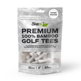 GOLF ONE8 White Golf Tees | 2 1/4" Inch - 51mm | 20 Tees | Premium 100 Percent Bambo White Golf Tees | 100 Percent Bamboo | 100 Percent Sustainable | 100 Percent Biodegradable