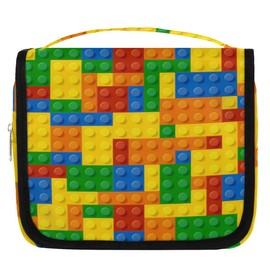 PATTERNFUL Colorful Building Bolcking Hanging Travel Toiletry Bag for Kids, Women Cosmetic Organizer Makeup Bag Pouch Men Shaving Dopp Kit Shower Bag With Sturdy Hook
