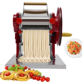 Pasta Maker Machine, Manual Hand Press, Adjustable Thickness Settings (0.5-5 mm), Noodles Maker with Washable Iron Rollers and Cutter, Perfect for Spaghetti, Fettuccini, Lasagna