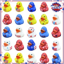 24Pcs Patriotic Rubber Ducks,4th of July Rubber Ducks & Jeep Ducks for USA Memorial Day Independence Day Party Favors,Mini Duck for Baby Showers Bath Toys Gifts