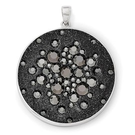 JewelryWeb 925 Sterling Silver Rhodium Black Clay and Preciosa Crystal Round Pendant Necklace Measures 39x39mm Wide - Pendant for Women