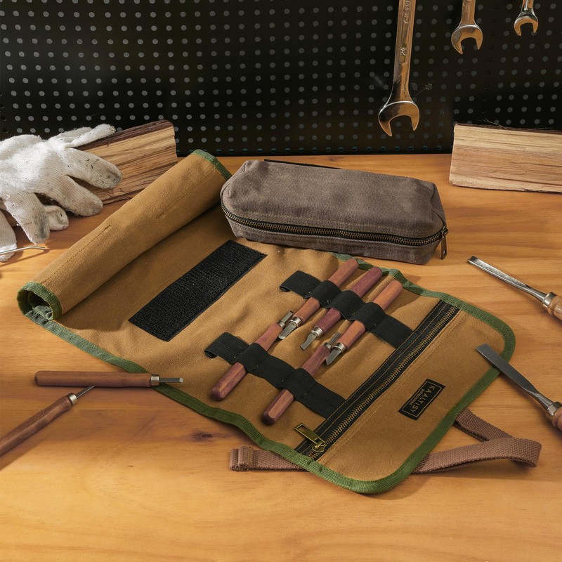16OZ Waxed Canvas Tool Roll Bag, Heavy Duty Tool Storage
