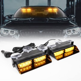 OPPBUY Amber 2 In 1 Emergency Dash Strobe Lights,18 Flashing Mode Interior Windshield Deck Split Hazard Safety Warning with Suction Cups for Construction Car Trucks Vehicles-2PCS
