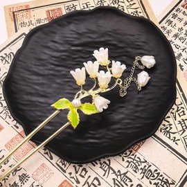 Rabithenn Lily of the Valley Hairpin with Pendant, Silver Tone