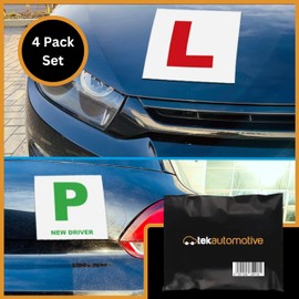 Tek Automotive Magnetic L and P Plates - 4 Pack Fully Magnetic Learner and New Driver Plates, UK Legal Size, Weatherproof, Secure Hold for Cars