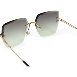 styleBREAKER 09020124 Women's Frameless Sunglasses with Tinted Rectangular Lenses, Metal Frame, Diamond Cut, Frame gold / glass green gradient