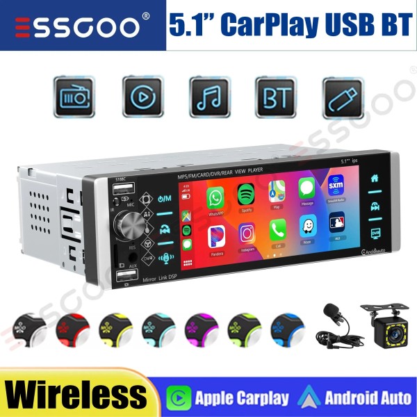 ESSGOO 5" Car Stereo Radio Apple Carplay & Android Auto