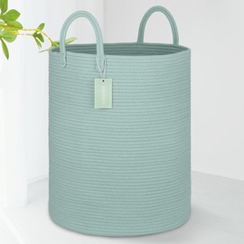 BOSROTY Large Cotton Rope Laundry Basket Hamper for Clothes 65L, Woven Storage Basket for Living Room Bedroom, Tall Rope Baskets, Blanket Basket, Baby Nursery Hamper Bin, 16”x 20”, Light Green