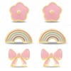 Gold Plated 3-Pair Set Bow Ribbon, Rainbow, Flower Mini Stud