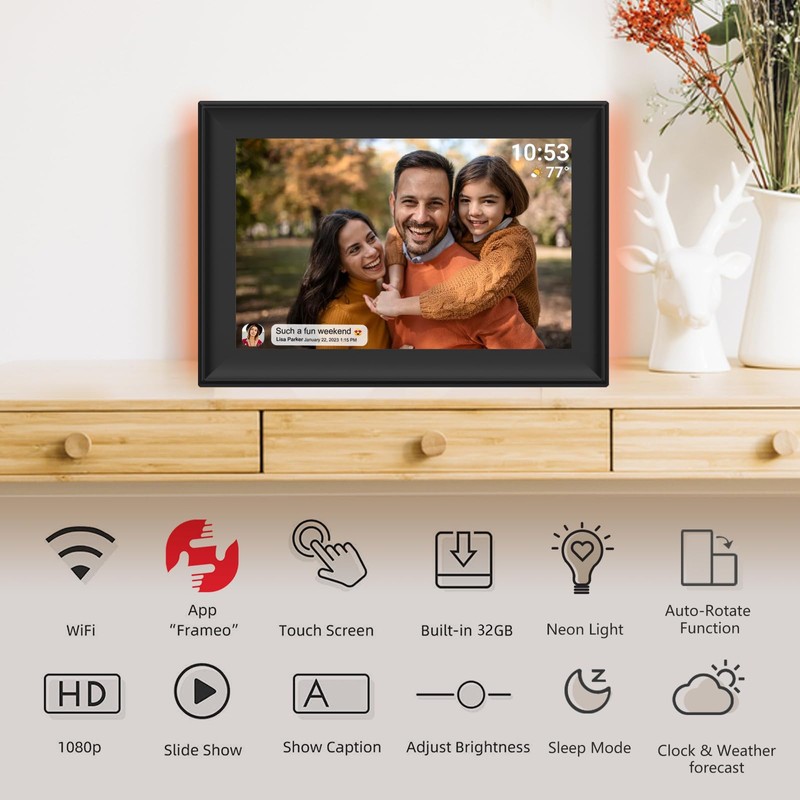 FRAMEO 32GB Digital Picture Frame with LED Light, 10.1 Inch