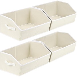 DIMJ Closet Storage Bins - 4 Pack Foldable Storage Basket Box Fabric Storage Cubes Storage Organization Trapezoid Storage Bin (Beige)