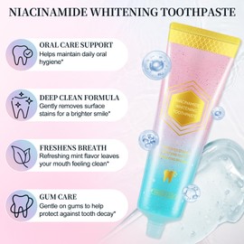 Generic Niacinamide Whitening Toothpaste,100g Niacinamide Toothpaste, Fresh Breath, Enamel Repair, Sensitive Teeth Safe, Stain Removal & Gum Care for Smokers/Coffee/Tea (2 PCS)