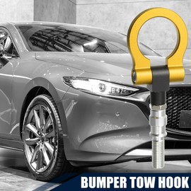 X AUTOHAUX Gold Tone Aluminum Alloy Round Front Rear Bumper Trailer Ring Eye Towing Tow Hook Screw for Mazda 3 2004-2009