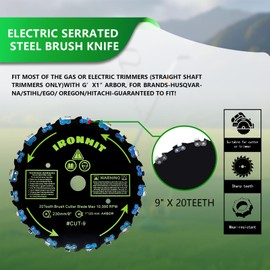 IRONHIT 9" x 20T Chainsaw Brush Cutter Blades, WeedEater Blades, Brush Cutter String Trimmer Blades, 1"/25MM Arbor(3 Blades)