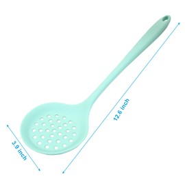 Hordion 1 Pcs Silicone Slotted Spoon, Green Strainer Spoon Non Stick Silicone Skimmer Heat Resistant Cooking Spoon
