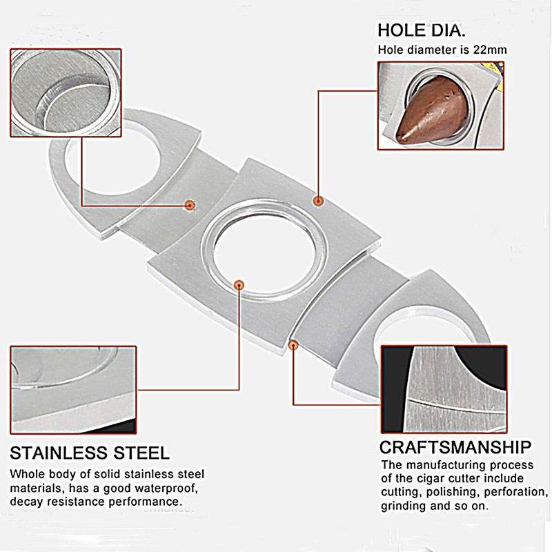 Cigar Cutter Guillotine, Stainless Steel Smooth Cigar Clippers Double Cut
