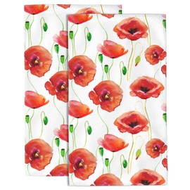 Wotinsi Poppies Hand Towels for Bathroom Set of 2 Watercolor Floral Hand Towels Soft Absorbent Decorative Hand Towels for Bathroom Kitchen Sports Gym Yoga Home Decor 14 x 28 in