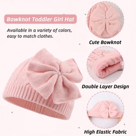 Baby Girl Winter Hat Cute Bow Baby Beanie Warm Knitted Hats for Infant Toddler Girls (2PCS-A, S)