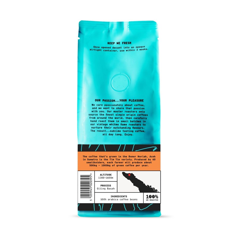 Coffee Ground for Cafetiere, 227g Bag Indonesian Ground Coffee, 100%