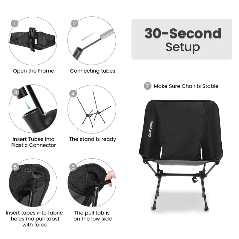CAMEL CROWN Portable Camping Chair Folding Compact Lawn Lightweight Backpacking