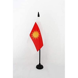 AZ FLAG - Table Flag Yazidism - 15 x 10 cm - Yezidis Kurdish Ezidis Small Table Flag 100% Polyester - Office Flag with 25 cm Black Plastic Pole and Base