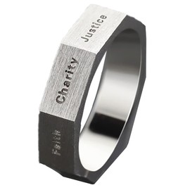 AZYOUNG Retro Silver Adjustable Open Index Finger Ring Seven Virtues Carved on Top Single Men Band, Silver, No Gemstone