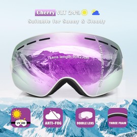 EXP VISION Snowboard Ski Goggles Men Women Youth, Anti Fog OTG Winter Snow Goggles Spherical Detachable Lens (Light Purple)
