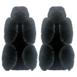 IMQOQ A Pair 50% Genuine Sheepskin Fur Car 2 Front Seat Covers Set Winter Warm Universal Black…