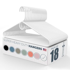 Made in USA Super Heavy Duty Plastic Clothes Hangers - Bulk Packs Available, Strong Plastic Hangers for Closet and Clothing (18pk White)