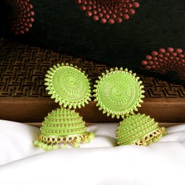 Fashion Frill Women's Jewellery Earrings For Women Traditional Gold Plated Floral Golden Pink Jhumkas Pearl Studded Drop Earrings For Women Gift For Sister, Onesize, Brass, Pearl