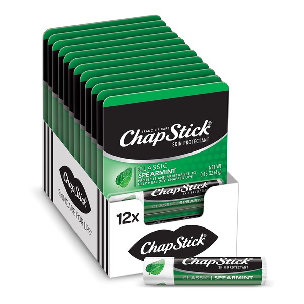 ChapStick Classic Spearmint Lip Balm Tubes, Spearmint ChapStick for Lip Care - 0.15 Oz (Pack of 12)