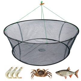 WEISGJA Portable Folded Fishing Net, Crab Net Fish Net with Fishing Rope, Hand Casting Cage Crab Net, Foldable Fishing Mesh Trap for,Minnows,Lobster,Crawfish, Shrimp etc. (31.5inch/80cm)