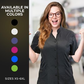 CHARLENE Anna Jacket Short-Sleeve Salon Uniform (DS Logo) | Hair Stylist Nylon | Water-Repellant | Machine Wash | Snap Closure (M, BLACK)