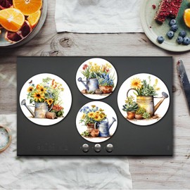 Tucocoo Stove Burner Covers, Retro Flowers Gardening Gas Stove Burner Covers Set of 4, 8 Inches and 10 Inches Stove Top Covers for Electric Stove Metal Stove Cover, Vintage Plants Kitchen Decor