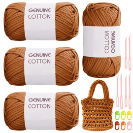 RANJIMA Brown Yarn, Pack of 4 Simple Yarn, Crochet Yarn for Beginners, Highly Visible Stitch Yarns for Crocheting with Crochet Accessories, Cotton Nylon Yarn for Clothes, Blankets, Bags, Sweaters