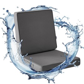 IPYNBAP Outdoor Chair Cushion Set 24 x 24 x 4 Inch, Waterproof & Fade Resistant Patio Furniture Cushions, Deep Seat & Back Cushion with Ties and Removable Covers for Chair Sofa Couch, Dark Grey