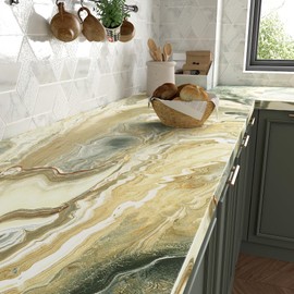 LACHEERY Thick Marble Peel and Stick Countertop Contact Paper Matte 15.8"x276" Gold Counter Top Peel and Stick Waterproof Abstract Liquid Marble Wallpaper Vinyl Wrap for Countertops Table Wall Covers