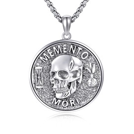 HUKKUN Sterling Silver Necklace for Men Saint/Memento Mori/Dog Tag/Celtic Knot Necklace for Men Jewelry Gift for Husband Son Brother, Sterling Silver