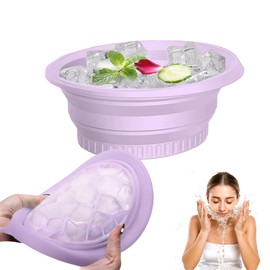 Silicone Face Bowl for Ice with Built-in Icetray, Collapsible Face Ice Bath Bowls for Home&Travel Ice Water Facials, Ice Face Bowls for Cold Plunge Therapy, Skin Tightening (M-Purple)