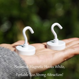 Neosmuk Magnetic Hooks,Heavy Duty Earth Magnets with Hook for Refrigerator, Extra Strong Cruise Hook for Hanging, Magnetic Hanger for Curtain, Grill(White, 6 Pack)