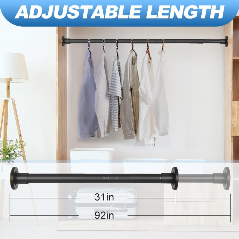 CorkLatta Black Shower Curtain Rod 31 to 92 Inch,1 Inch