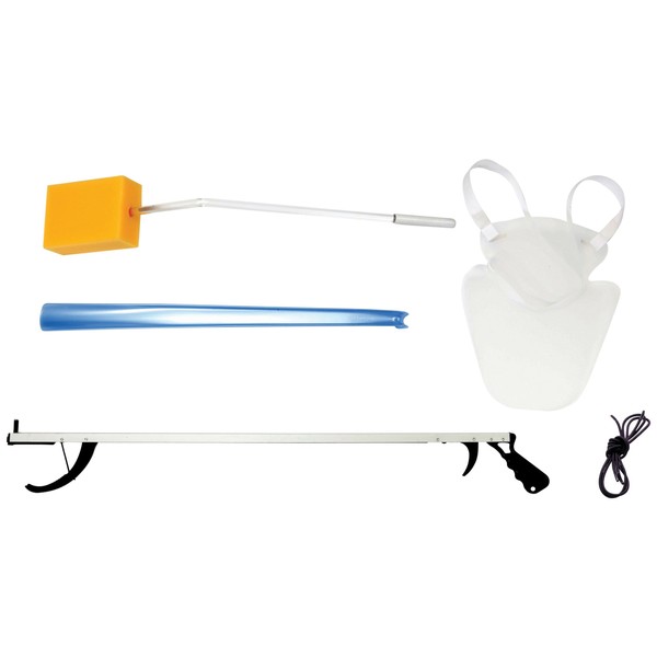 Drive DeVilbiss Healthcare Hip Kit includes Long Handed Bath Sponge, Poly Stocking Aid, Hand-Held Reacher and Plastic Shoe Horn